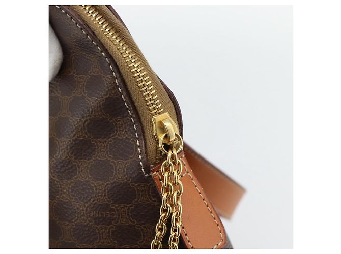 Céline Borsa CELINE Macadam Canvas PVC Pelle 2way Marrone Oro Auth 180489A D'oro - vista 10