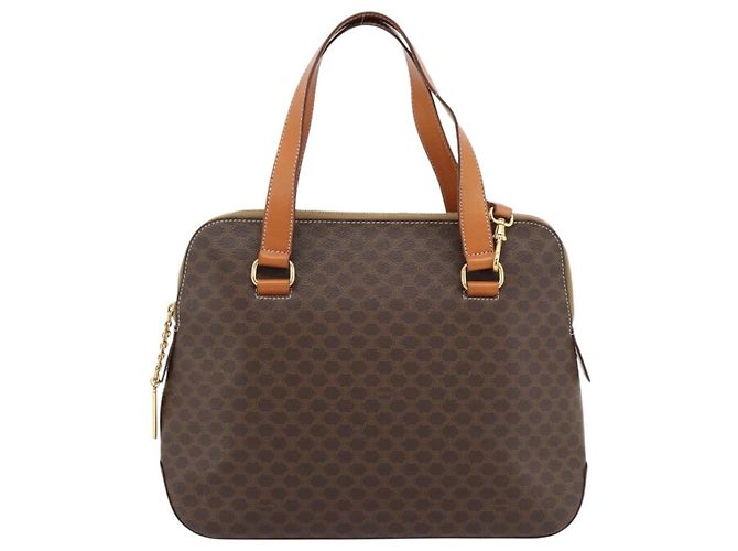 Céline Borsa CELINE Macadam Canvas PVC Pelle 2way Marrone Oro Auth 180489A D'oro - vista 13