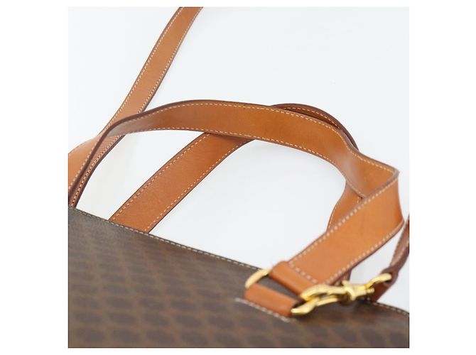 Céline Borsa CELINE Macadam Canvas PVC Pelle 2way Marrone Oro Auth 180489A D'oro - vista 14