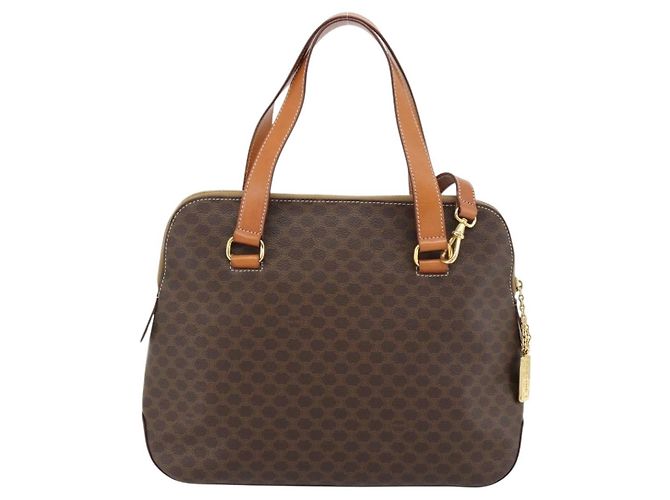 Céline Borsa CELINE Macadam Canvas PVC Pelle 2way Marrone Oro Auth 180489A D'oro - vista 2