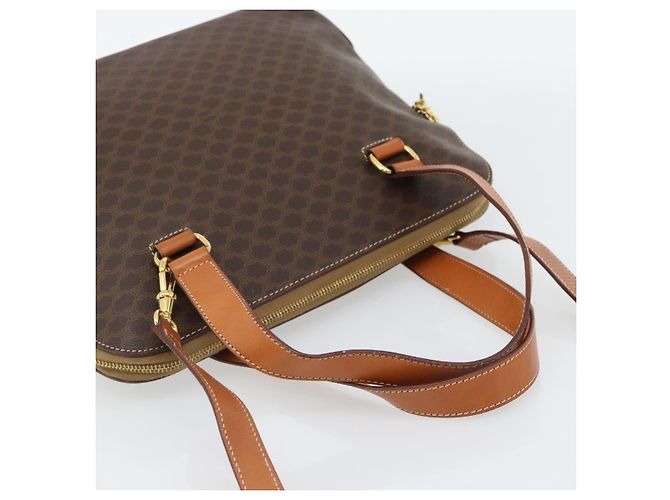 Céline Borsa CELINE Macadam Canvas PVC Pelle 2way Marrone Oro Auth 180489A D'oro - vista 7