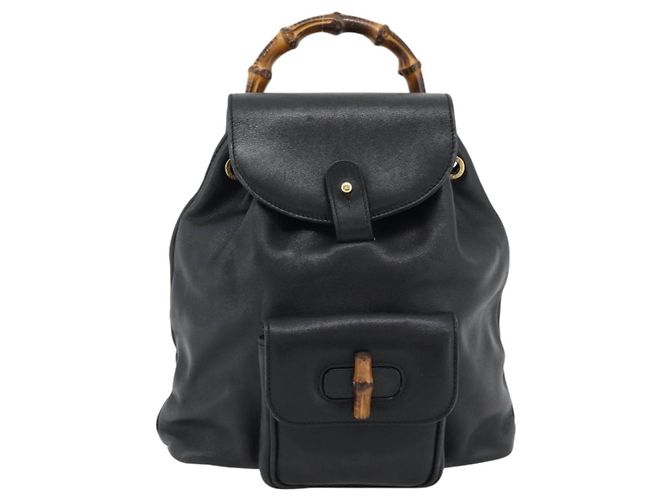 Zaino GUCCI Bamboo in pelle nera e oro 003 2034 0030 Auth ka4402 Nero D'oro - vista 13