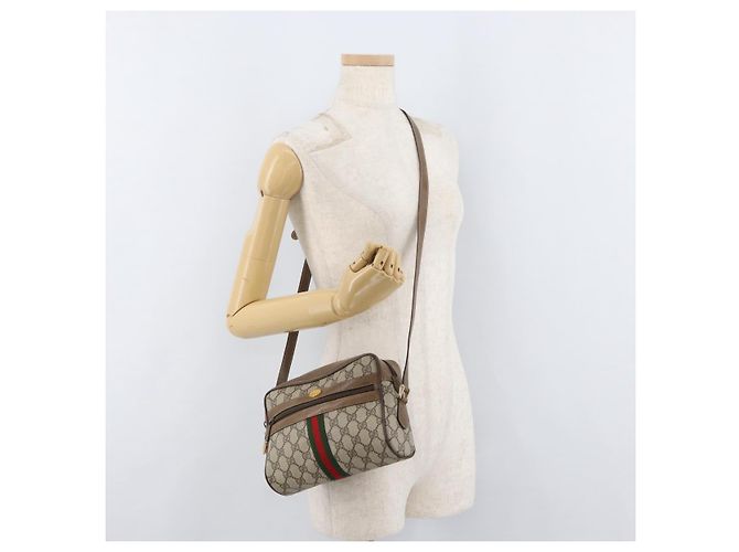 Borsa GUCCI GG Supreme Web Sherry Line PVC Beige Oro 67 02 004 Auth 181214 D'oro - vista 23