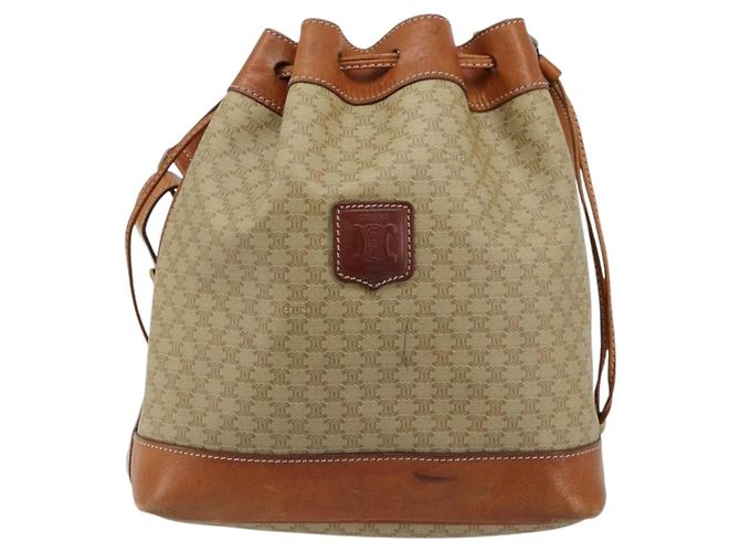 Céline Borsa a Spalla CELINE in Tela Macadam PVC Beige Oro Auth 165262 D'oro - vista 13