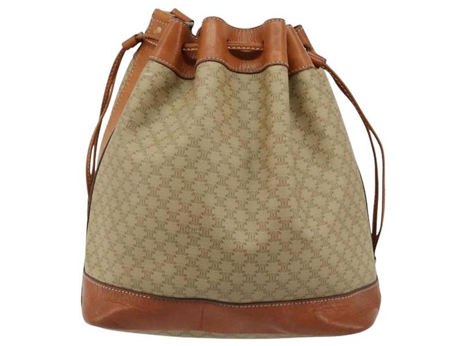 Céline Borsa a Spalla CELINE in Tela Macadam PVC Beige Oro Auth 165262 D'oro - vista 2