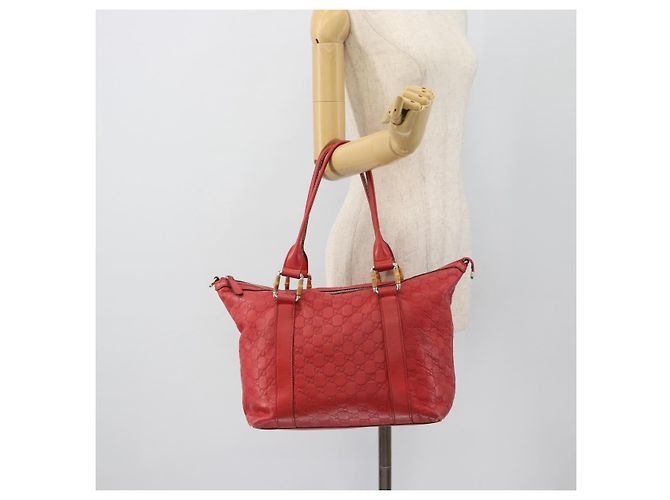 Bamboo Borsa GUCCI GG Canvas Guccissima bambù Pelle Rossa Oro 339548 Auth bs35296 Rosso D'oro - vista 22