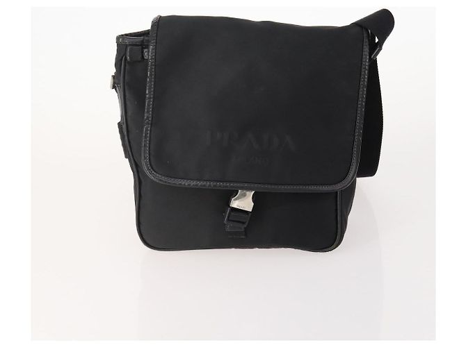 Borsa a Spalla PRADA Nylon e Pelle 5 Set Nero Blu Navy Marrone Auth bs35225 - vista 2