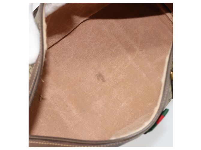 Bolsa Boston GUCCI GG Supreme Web Sherry Line PVC Bege Ouro 39 02 007 Auth 181103 Dourado - vista 11