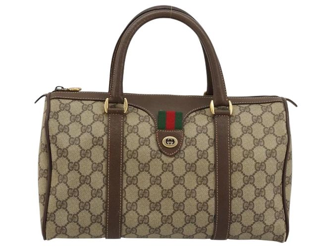 Bolsa Boston GUCCI GG Supreme Web Sherry Line PVC Bege Ouro 39 02 007 Auth 181103 Dourado - vista 13