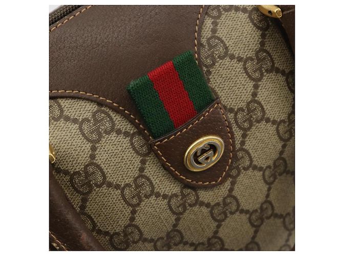 Bolsa Boston GUCCI GG Supreme Web Sherry Line PVC Bege Ouro 39 02 007 Auth 181103 Dourado - vista 17
