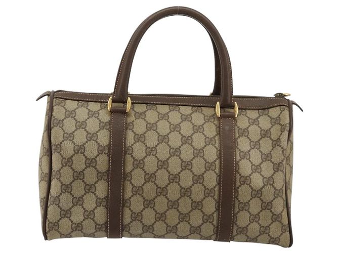 Bolsa Boston GUCCI GG Supreme Web Sherry Line PVC Bege Ouro 39 02 007 Auth 181103 Dourado - vista 2