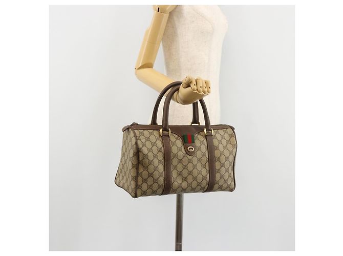 Bolsa Boston GUCCI GG Supreme Web Sherry Line PVC Bege Ouro 39 02 007 Auth 181103 Dourado - vista 23