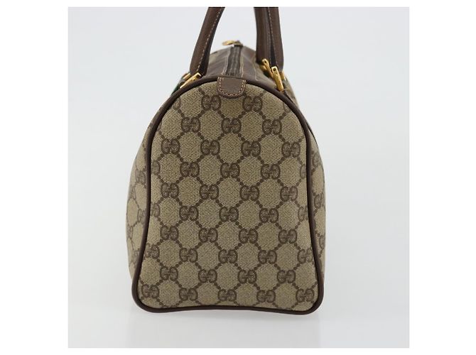 Bolsa Boston GUCCI GG Supreme Web Sherry Line PVC Bege Ouro 39 02 007 Auth 181103 Dourado - vista 4