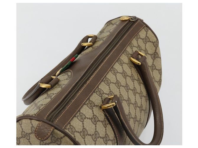 Bolsa Boston GUCCI GG Supreme Web Sherry Line PVC Bege Ouro 39 02 007 Auth 181103 Dourado - vista 6