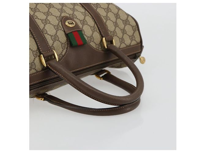 Bolsa Boston GUCCI GG Supreme Web Sherry Line PVC Bege Ouro 39 02 007 Auth 181103 Dourado - vista 7