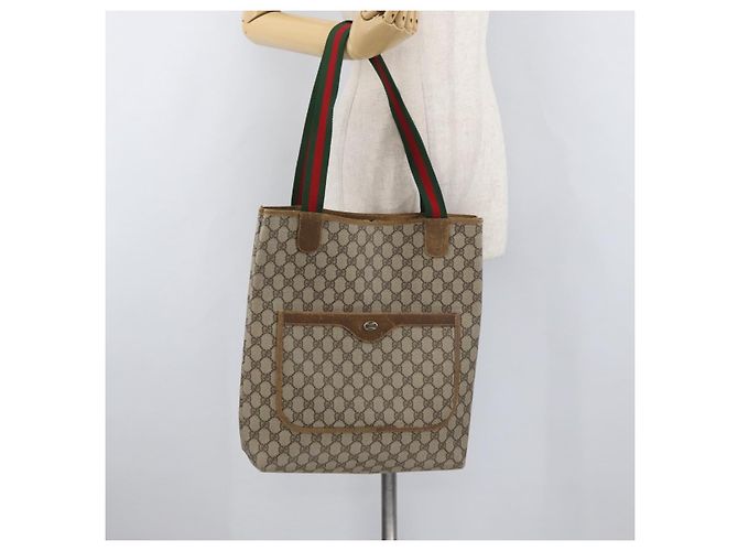 Borsa Tote GUCCI GG Supreme Web Sherry Line PVC Beige 39 02 003 Auth BA12802 - vista 21