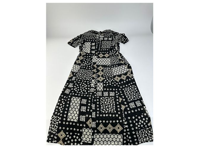 Chloé Vintage Chloe Kleid aus Seidenmischung mit Blumenmuster Schwarz Creme - Ansicht 10