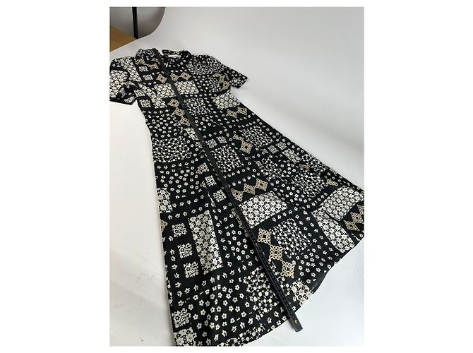 Chloé Vintage Chloe Kleid aus Seidenmischung mit Blumenmuster Schwarz Creme - Ansicht 6
