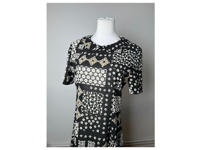 Chloé Vintage Chloe Kleid aus Seidenmischung mit Blumenmuster Schwarz Creme - Ansicht 8