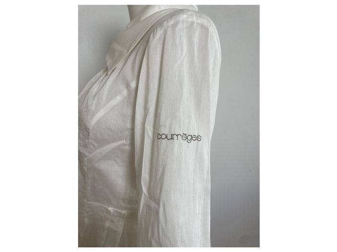 Vintage Courreges Baumwollmantel Weiß Silberne Knöpfe - Ansicht 4