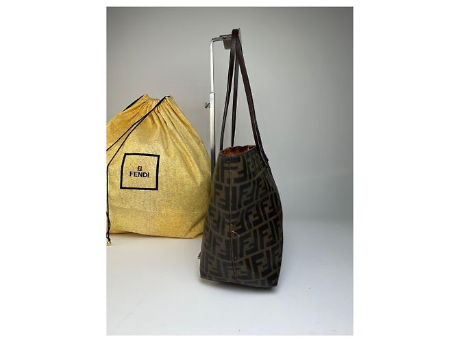 Bolsa Tote de lona monograma FF Fendi Vintage Marrom Preto - vista 7