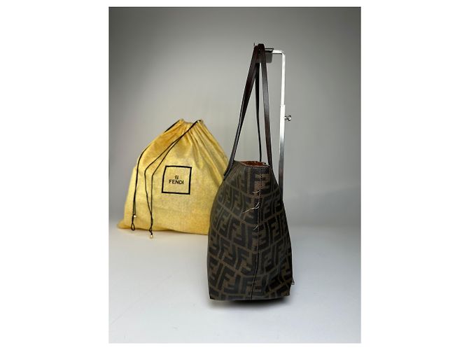 Bolsa Tote de lona monograma FF Fendi Vintage Marrom Preto - vista 9
