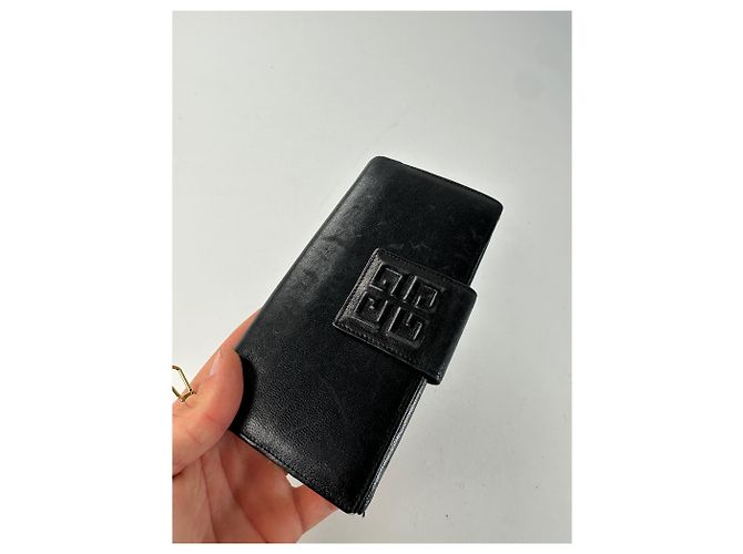 Vintage Givenchy 4G Logo Leather Wallet Black Gold - view 3