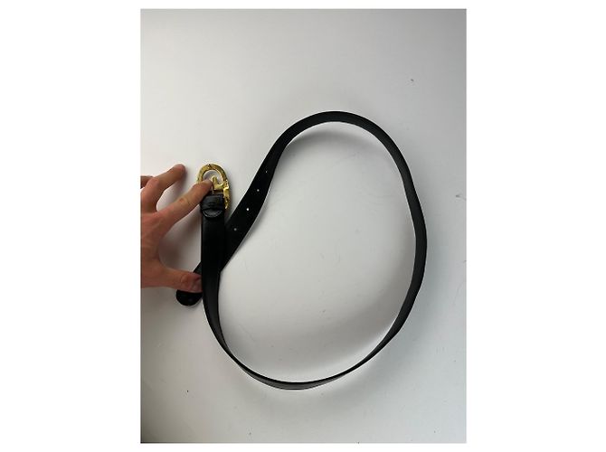 Vintage Gucci Double G Ledergürtel Schwarz Gold Silber - Ansicht 3