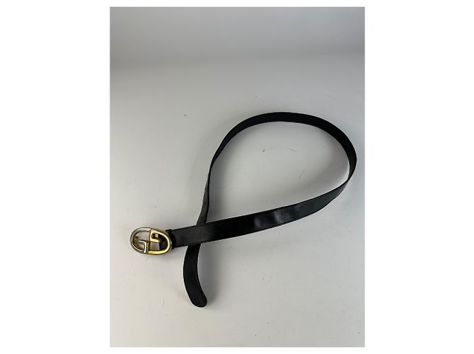 Vintage Gucci Double G Ledergürtel Schwarz Gold Silber - Ansicht 6