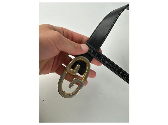 Vintage Gucci Double G Ledergürtel Schwarz Gold Silber - Ansicht 8