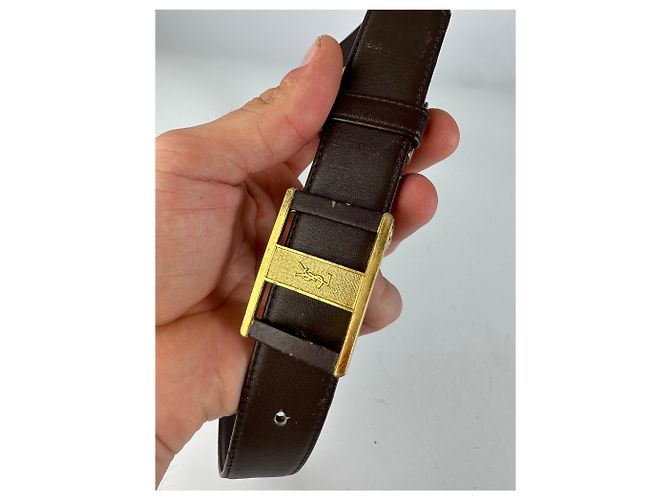 Yves Saint Laurent Vintage Saint Laurent Ledergürtel Braun Goldene Schnalle - Ansicht 2