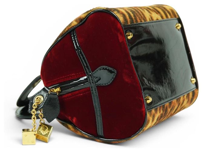 Borsa a mano Christian Dior 2004 Leopard Cheetah Dice Gambler Marrone Rosso Stampa leopardo Gold hardware - vista 16