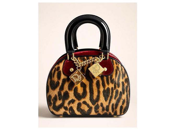Borsa a mano Christian Dior 2004 Leopard Cheetah Dice Gambler Marrone Rosso Stampa leopardo Gold hardware - vista 3