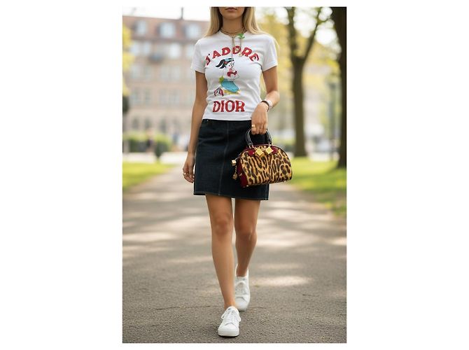 Borsa a mano Christian Dior 2004 Leopard Cheetah Dice Gambler Marrone Rosso Stampa leopardo Gold hardware - vista 4