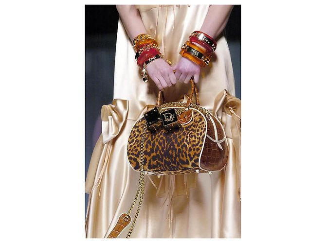 Borsa a mano Christian Dior 2004 Leopard Cheetah Dice Gambler Marrone Rosso Stampa leopardo Gold hardware - vista 7