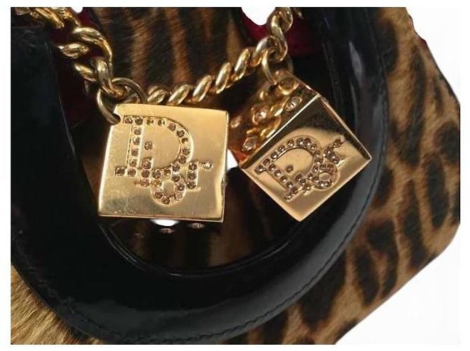 Borsa a mano Christian Dior 2004 Leopard Cheetah Dice Gambler Marrone Rosso Stampa leopardo Gold hardware - vista 8