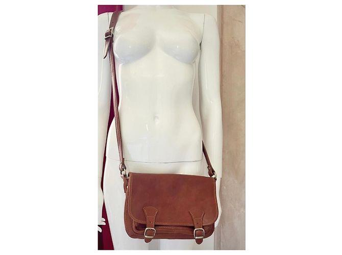 Autre Marque Bolsa de ombro em couro marrom com fivelas - vista 3