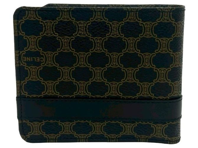 Céline Celine Macadam Blazon Pattern Logo Leather Bi-fold Wallet Brown Black - view 2