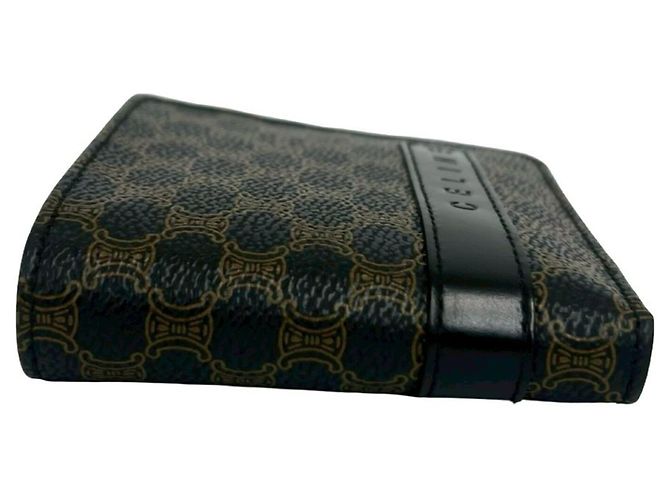 Céline Celine Macadam Blazon Pattern Logo Leather Bi-fold Wallet Brown Black - view 4