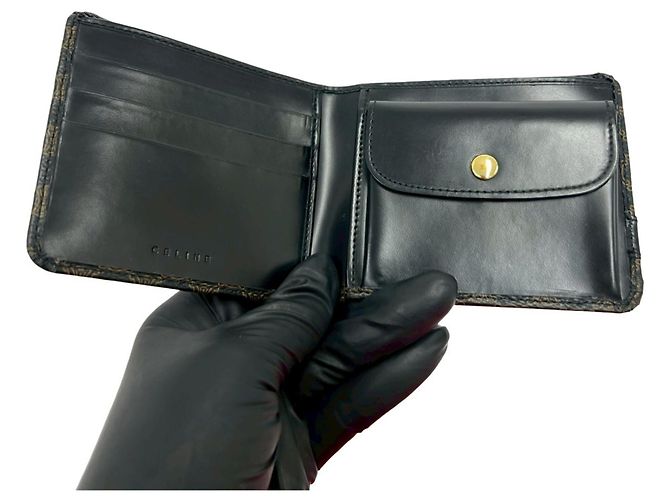 Céline Celine Macadam Blazon Pattern Logo Leather Bi-fold Wallet Brown Black - view 7