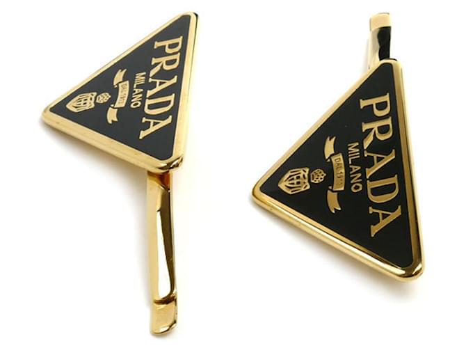 Spille per capelli in ottone con logo Triangle di Prada, set da 2 Nero D'oro - vista 2