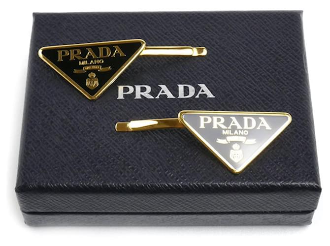 Spille per capelli in ottone con logo Triangle di Prada, set da 2 Nero D'oro - vista 4