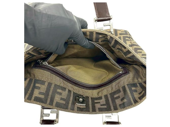Fendi Vintage Zucca FF Handtasche Tote Braun Schwarz - Ansicht 10