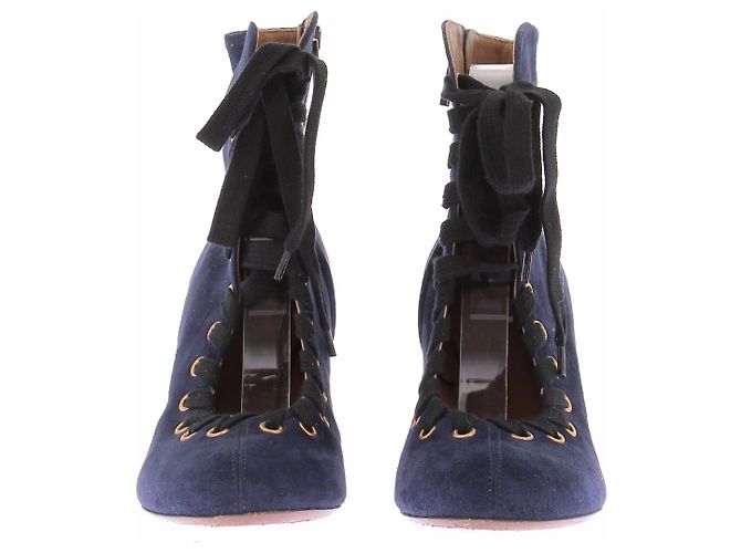 Autre Marque Stivaletti in scamosciato blu navy con lacci - vista 2