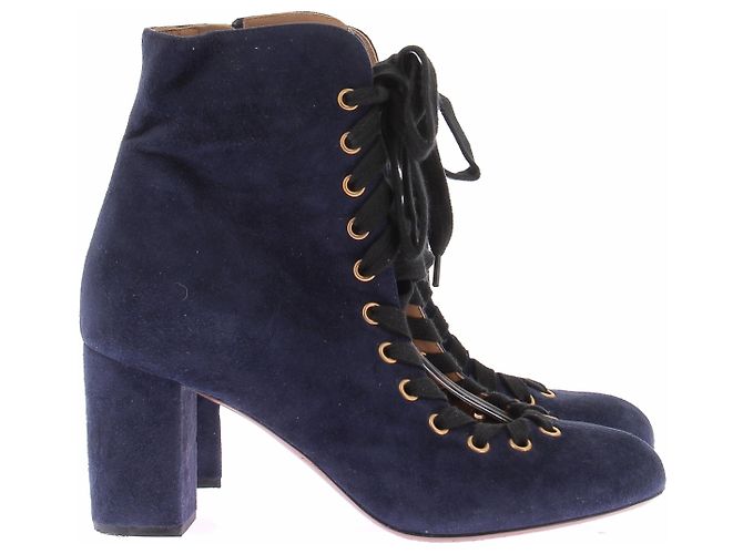 Autre Marque Stivaletti in scamosciato blu navy con lacci - vista 4