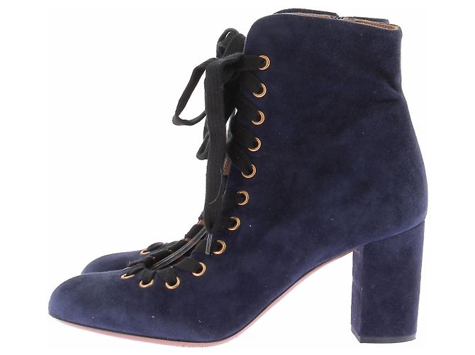 Autre Marque Stivaletti in scamosciato blu navy con lacci - vista 5