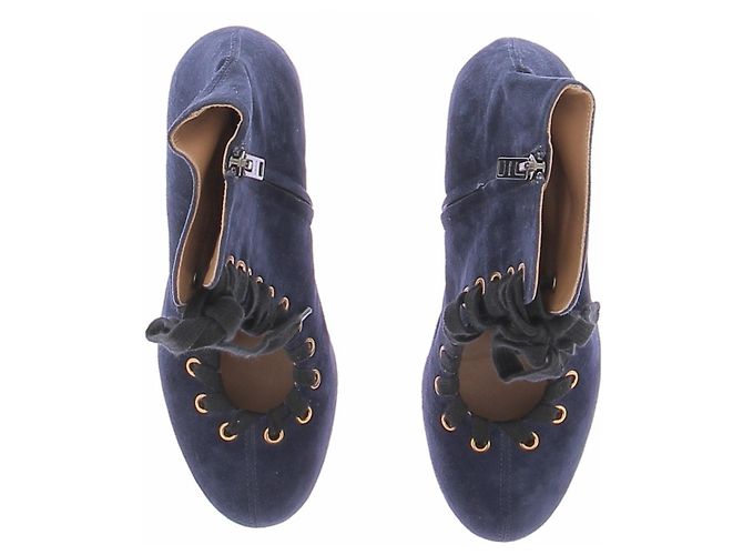Autre Marque Stivaletti in scamosciato blu navy con lacci - vista 6