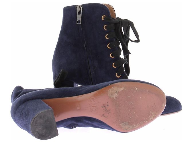 Autre Marque Stivaletti in scamosciato blu navy con lacci - vista 7