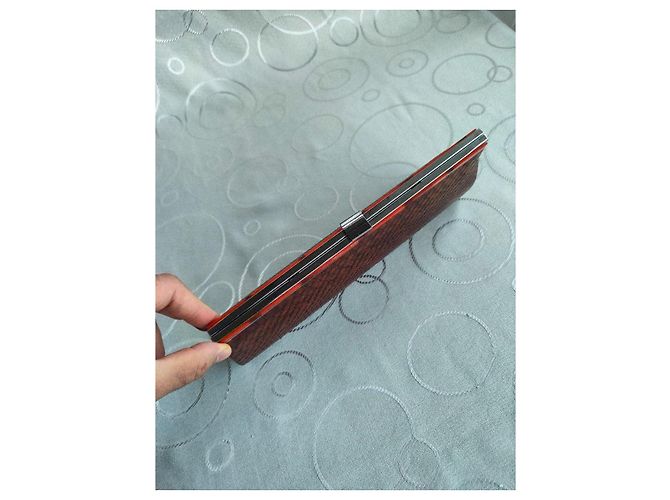 Autre Marque Braune Clutch aus geprägtem Pythonleder mit Griff - Ansicht 11