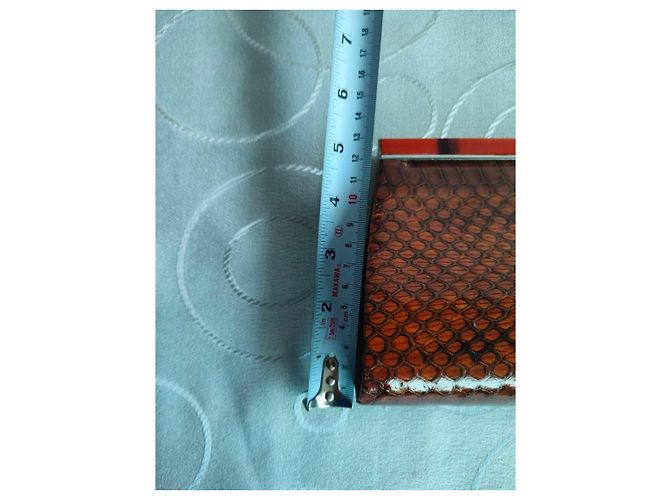 Autre Marque Braune Clutch aus geprägtem Pythonleder mit Griff - Ansicht 4